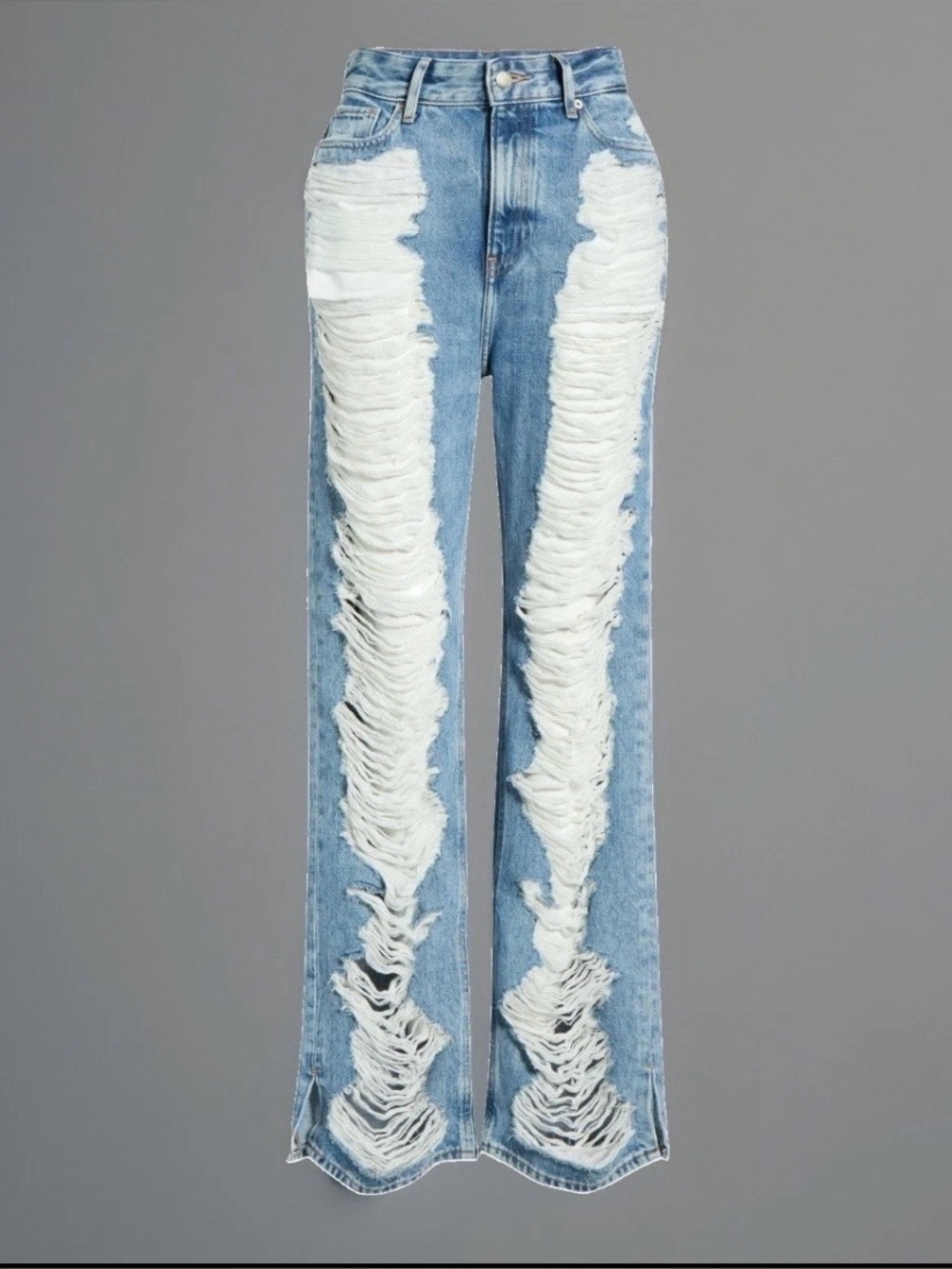 Good American The Khloe High Rise Ripped Straight Jeans Size 8 Light Wash NWT